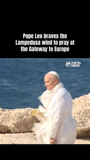 Pope Leo and his zucchetto battle the wind at the shores of Lampedusa during his pastoral visit