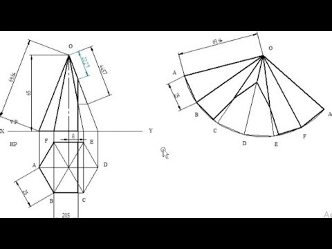 Development of Lateral Surfaces of Hexagonal Pyramid | Computer Aided Engineering Drawing (CAED) 