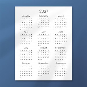 2027 Yearly Calendar Printable | Year at a Glance | Print at Home Planner | A3 A4 US Letter Sizes | Sunday & Monday Start - Etsy