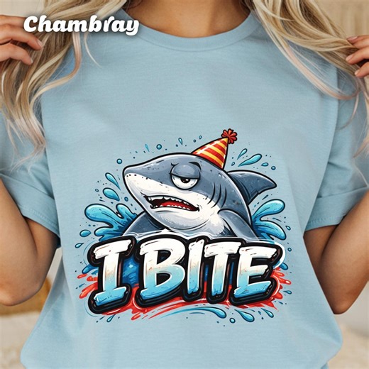 Grumpy Shark T-shirt: 'I Bite' Cartoon Party Hat Ocean Design - Etsy