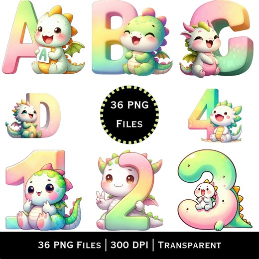 Pastel Dragon Alphabet PNG A–Z and 0–9 | Sweet Dragon Letters | Kids Nursery Digital Download - Etsy