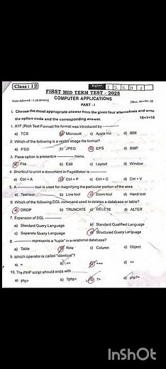 12th computer application first mid term exam original question paper 2025