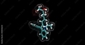 Fluvastatin, HMG-CoA reductase inhibitor, plasma cholesterol level reduction, heart disease drug, 3D molecule spinning on Y axis