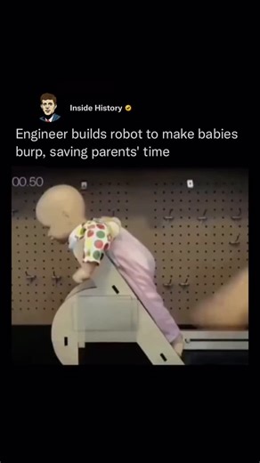 Inside History on Instagram: "Engineers are testing a very… unusual robot: one that burps babies. 👶🍼 Designed to precisely mimic the movements parents use to help infants release gas, the robot reproduces each gesture with exact accuracy. This allows researchers to measure how effective and safe different burping techniques really are. It’s a striking example of how technology is being used to study even the most delicate details of everyday human care. #reels #explore #learn"