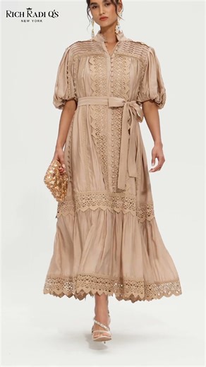 Embroidered Lace Panel Mock Neck Maxi Dress