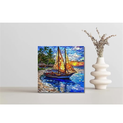 Boracay Beach Philippines Ceramic Tile • Stained Glass Mosaic Like Art • 6” Coastal Decor Trivet • Tropical Island Gift, Free US Shipping - Etsy