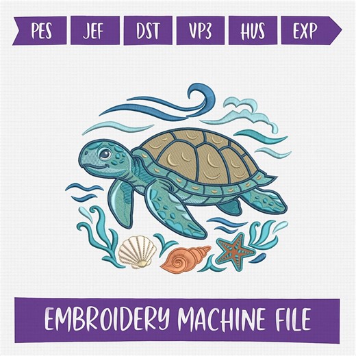 Sea Turtle Embroidery Design, Ocean Turtle With Shells Starfish Embroidery File, Marine Animal Machine PES DST JEF VP3 Hus Exp - Etsy
