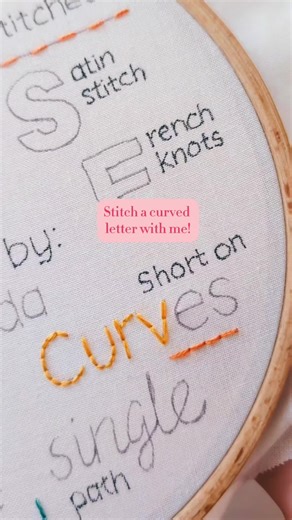 Here's some tips for stitching curves on letters! When you go around the curves of your letter, keep your stitches shorter. That will help you negotiate around the tighter curves. On a script font that has the filled-in areas, you might find it easier to do the outline first and then fill in those chunkier bits at the end. So basically, I just keep really consistent with the side that my needle is coming up on compared to my working thread, and doing smaller stitches around the tighter curves. I
