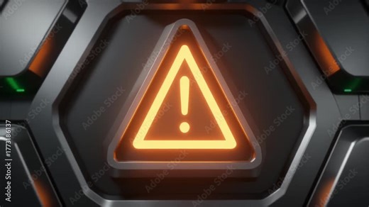 Glowing metallic triangle danger icon used for AI Act High-Risk System Warning visualization