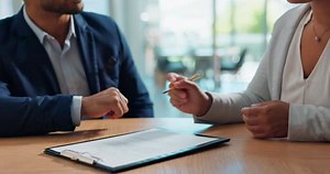 Business hands, clients and documents signature for legal contract, agreement