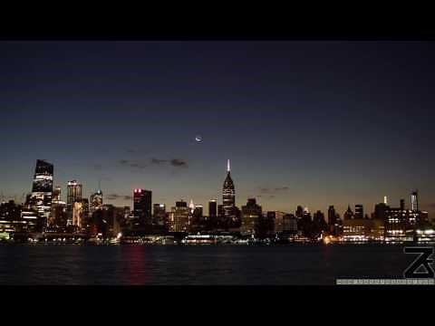 Crescent Moon Rise and Sunrise Time-Lapse in New York City