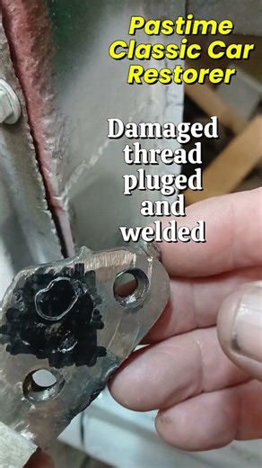 Damaged thread repair on my classic car door hinge. #classic #carrestorationproject #automobile