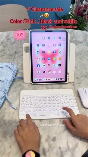 ipad accessories | Case ipad | Airpods 🇰🇭 on Instagram: "🌈 keyboard mouse set 🌈 មានភ្លើង RGB : Color : pink . White . Black Available instock 📥"