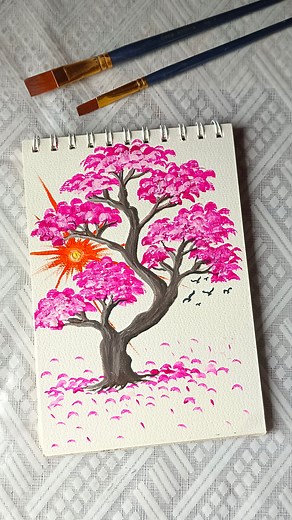 Cherry Blossom Tree Painting #Art #Drawing #Painting #PencilSketch #CherryBlossomTree #HowToDraw #Love #FbReels #Shorts #Tranding #ForYouPage #Artist #ArtWork #VisualArt | Tahmina Art Gallery