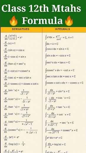 formulas of differentiation and integration। class 12 ka formula।अवकलन और समाकलन के सूत्र कक्षा 12