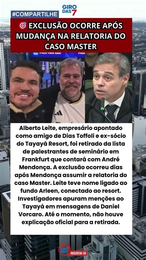 📌 Amigo de Toffoli é retirado de evento com presença de Mendonça
