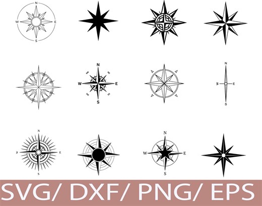 Compass Rose SVG Bundle | Nautical Wind Rose Direction Star | Vintage Navigation Cut Files - Etsy