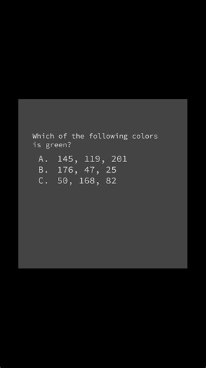 Which of the colors is green? 💚 | #computerscience #coding #programming #rgb #colors #green