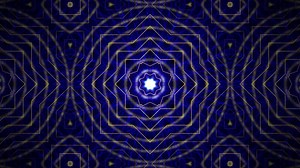 Psychedelic kaleidoscope in a shape of morphing mandala or yantra with glowing golden lines on a dark blue background. Looped animation for yoga event, music festival and vj performance. Loop 4k,60fps