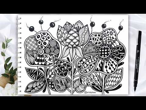 Beautiful Zentangle Flowers Art🌼How To Draw Zentangle Flower For Beginners