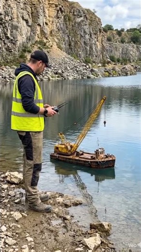 Realistic Mini Crane Boat in Water 😱 | RC Model Testing Like Real Ship #Shorts