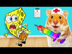 Oh no, SpongeBob Got Sick! Hamster Hamham Pretend A Doctor Check Up | Life Of Pets HamHam