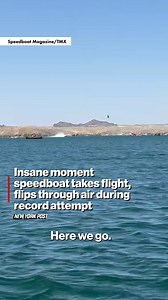 Astonishing video captures a speedboat flying into the air at more than 200mph during a doomed attempt to break a speed record. https://trib.al/6c5uySs | New York Post