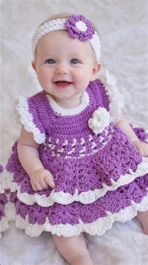 Easy Crochet Baby Dress Tutorial 💜 | Beautiful Handmade Baby Outfit #shorts