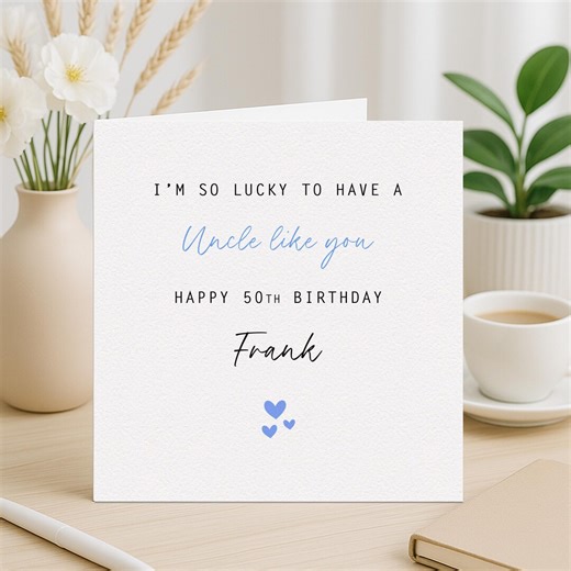 Birthday Card Uncle, Personalised Blue Heart I'm so Lucky - Any Age - Etsy