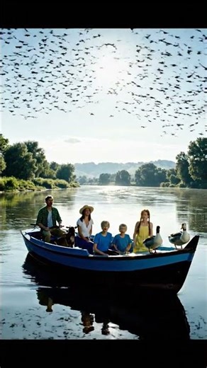 Murmuration Attack on Black & Blue Boat in River