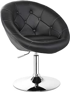 COSTWAY Vanity Chair, Contemporary Height Adjustable Makeup Chair with Chrome Frame, Tufted Round-Back, Modern Swivel Accent Chair for Lounge, Pub, Bar, Black
