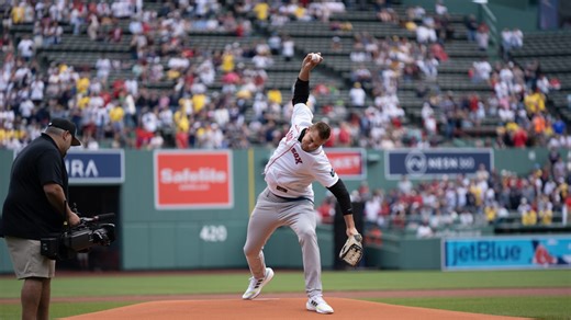 Rob Gronkowski spikes the first pitch