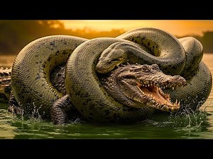 GIANT ANACONDA Strangles Caiman While Getting Bitten! River Monsters Battle 4K
