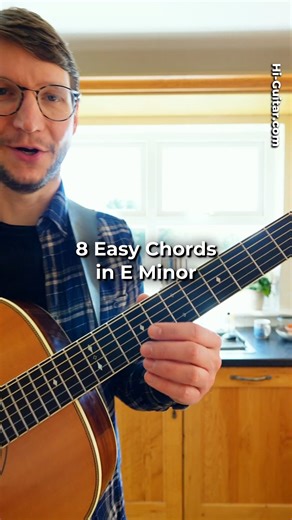 Easy-To-Play—8 Chords in E Minor Here are 8 chords in the key of E minor that are easy to play even for beginners. Enjoy getting creative! Beginner since 2023? Let’s change that: Hi-Guitar.com/The-Spark #guitarlesson #guitartutorial #guitar | Hi Guitar by Florian
