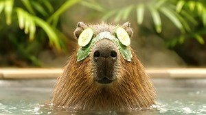 Download Relaxing Capybara Enjoying a Spa Day With Cucumber Eye Treatment for free