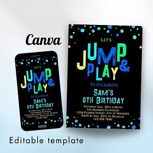 Glow Jump Party Birthday Invitation Jump Invite Boy Indoor Playhouse Trampoline Park Playground Birthday Jump Tumble Play Jump Zone Party - Etsy