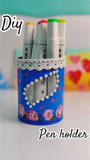 Diy Cute Pen holder Painting Idea l desktop Organizer diy #shorts #penholder #viral #diy #art