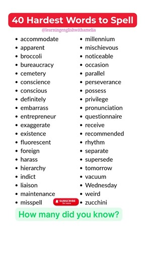 40 Hardest Words to Spell #vocabulary