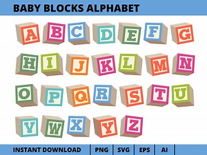 Baby Blocks Alphabet Clipart, Toy Blocks Alphabet Vector Png Svg Eps Ai, Child Blocks Font, Kids Blocks Letter, Alphabet Separate Letter - Etsy