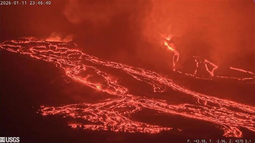 Inside Hawaii's Kilauea Volcano: Bright red glowing lava visible in world's most active volcanic mass