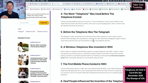 Take Two Tuesday #95 | November 11th The Stamps of Life In this episode, we’re going back to the Fall/Winter of 2021 to review two creative favorites from The Stamps of Life — the Telephone Fold-it Card Die Set and the Pocket2Stamp Clear Stamps & Dies. There are also fun add-on stamps and dies that coordinate perfectly with the Pocket2Stamp collection! https://thestampsoflife.com/ We also share some fun facts about telephones, play a couple of rounds of Mini Crossword Puzzle, and close with a Go