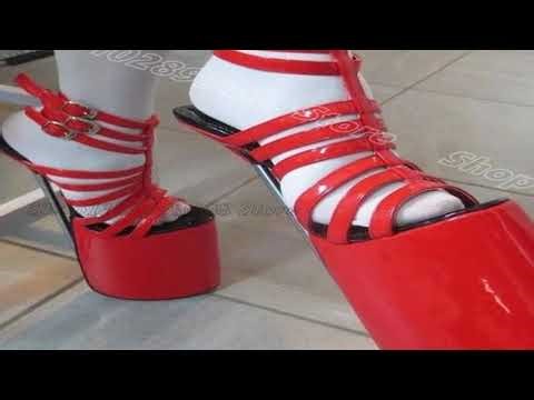 Red Open Toe Metal Heels Sandals Platform Stiletto Ankle Buckle British Style Party Women Fashion