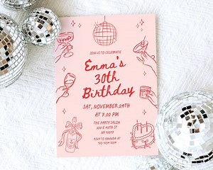 Cocktail Birthday Party Invitation, Adult Invite Digital, Hand Drawn Birthday Invite, 21st, 30th, 40th, 50th Birthday Invite Editable - Etsy