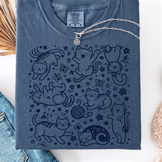 Cute Cat Shirt, Kawaii Cat Tee, Playful Cat Lover Shirt, Funny Cat Linocut Graphic Tee, Cat Mom Gift, Cute Kitty Shirt, Cat Lover Gift - Etsy