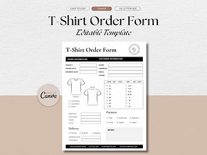 Editable Tshirt Order Form Template, Custom T-shirt Order Form, Printable Craft Order Form for Small Business, Canva Template - Etsy UK