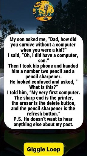 Dad Explains His First Computer With A Pencil And Sharpener#funny#joke#humor