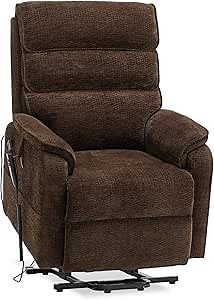 Irene House 9188 Medium Dual Motor Lay Flat Recliner Lift Chair Recliners for Elderly Infinite Position with Heat Massage Up to 300 LBS Electric Power Lift Recliner Chair Sofa (Brown Chenille)
