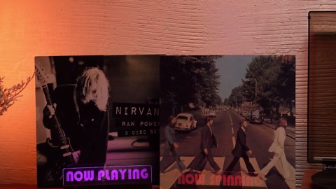 Now Spinning Vinyl Record Stand - Lighting Storage Holder, Wooden LP Display With Multiple Colors LED Lights, Accessories and Gifts for Vinyl Lovers