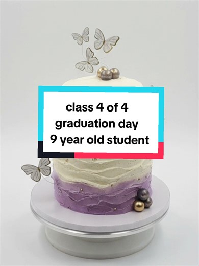there aren't enough words to describe how proud I am. all the hard work and dedication culminated into a stunning graduation cake. her graduation was attended by family & friends who were blown away by cake. her parents also did a slide show showing the past 3 lessons and what she completed. we have 2 more upcoming private live online classes. very exciting!! #2tiercake #butterflycake #cakeclass #purplecake