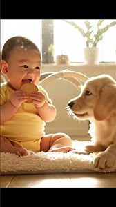#1119 Baby Sharing Snack with Golden Retriever #SoCuteYumYum #BabyAndDog #SoCuteYumYum #EmBeVaCun
